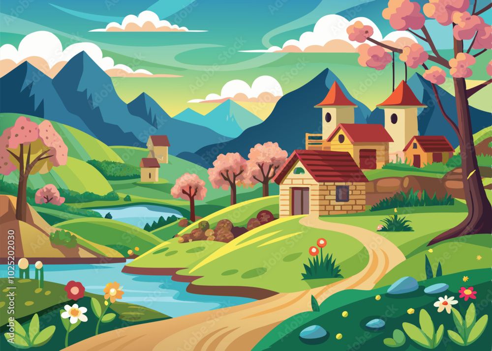 Fototapeta premium landscape with houses vector illustration file