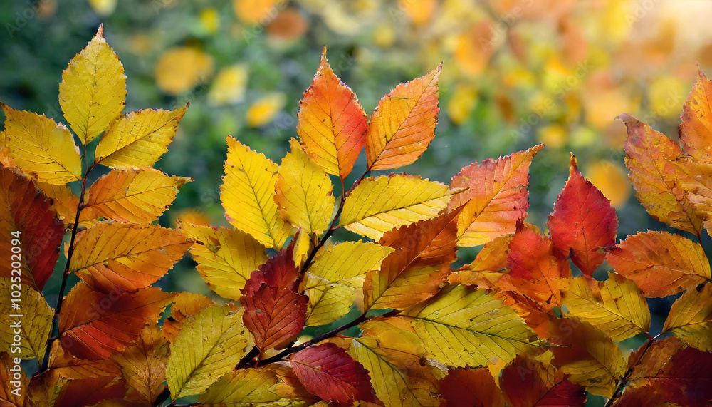 Vibrant autumn leaves display a spectrum of colors in a serene forest setting during the early evening light Vibrant autumn leaves display a spectrum of colors in a serene forest setting during the early evening light