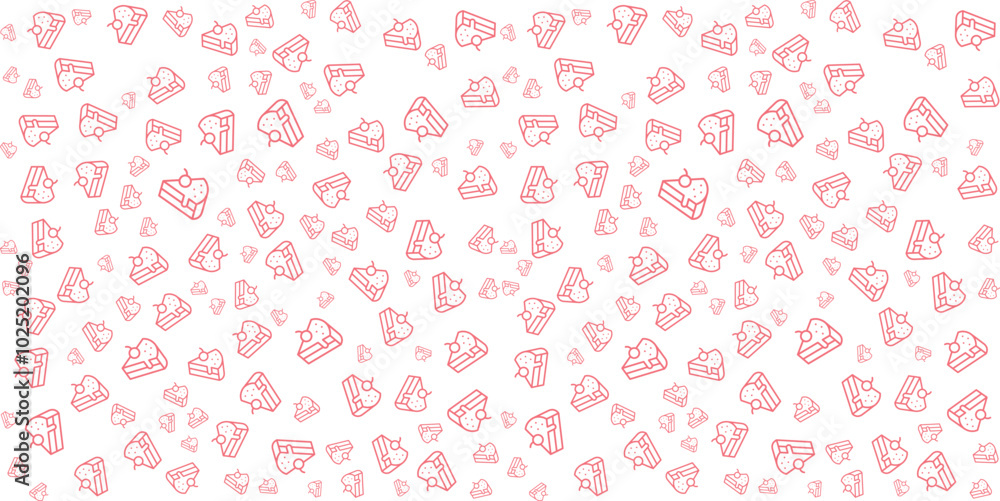 Seamless Outline Cake Pattern on White Background, Cute Dessert Icons for Packaging and Fabric Design Seamless Outline Cake Pattern on White Background, Cute Dessert Icons for Packaging and Fabric Design