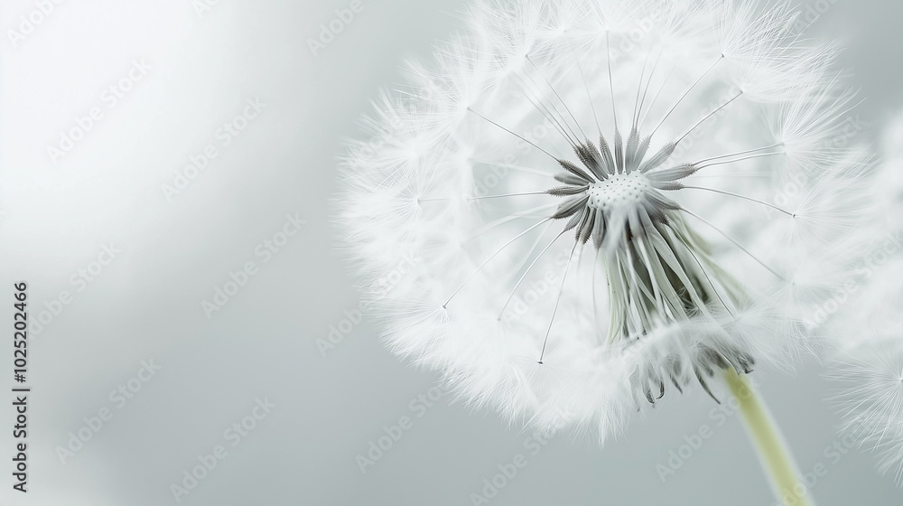 Fototapeta premium Close-up of a white dandelion seed head on a soft light background.