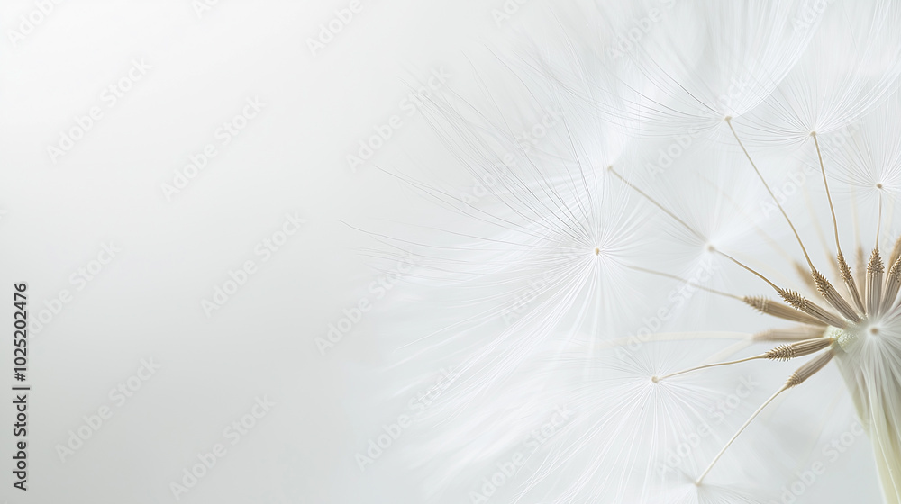 Naklejka premium Close-up of a white dandelion seed head on a soft light background.
