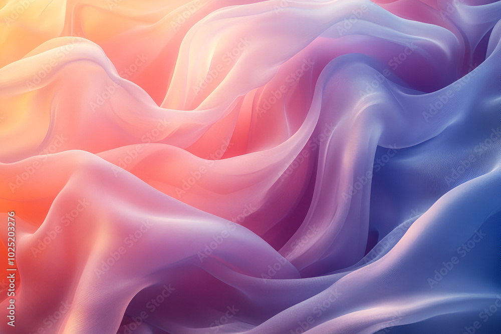 Fototapeta premium A colorful, flowing piece of fabric with a pink, blue, and purple hue. The fabric is draped in a way that creates a sense of movement and fluidity