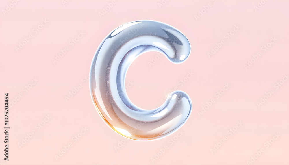 Naklejka premium 3d Transparent Liquid Letter C isolated with white highlights, png