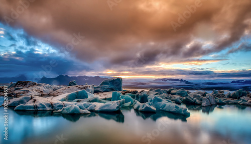 Glacier Park at Sunset, Southern Iceland photo