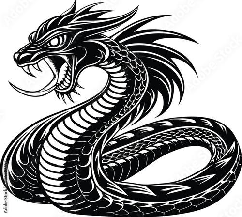 Fierce Serpent Vector Illustration – Striking Snake.