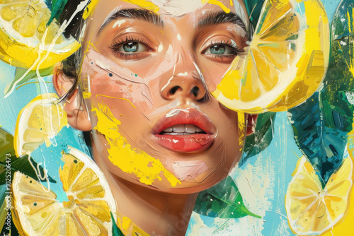 Girl with lemons. Advertising style. Banner. Generative AI tools