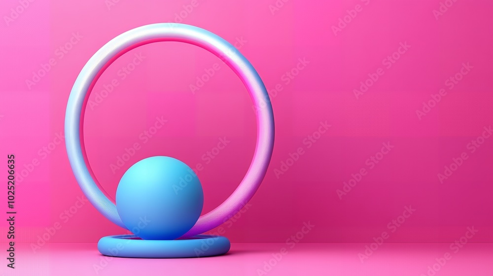 Blue sphere & ring on pink background Blue sphere & ring on pink background