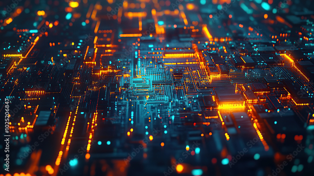 Glowing Circuit Board in Futuristic Cyberpunk Style Glowing Circuit Board in Futuristic Cyberpunk Style