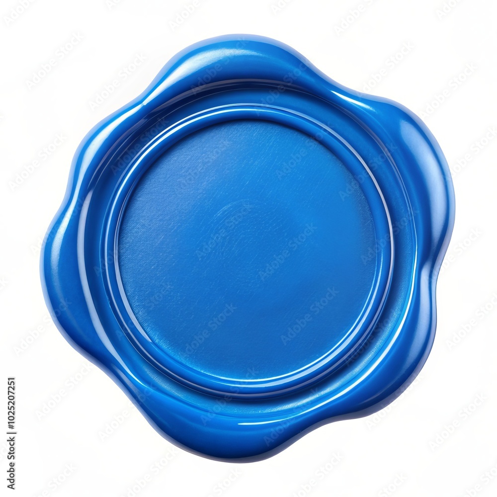 Blue Wax Seal with Wavy Edges on White Background