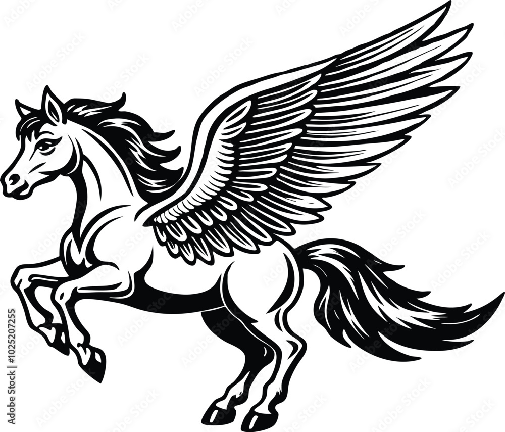 Fototapeta premium black and white horse silhouette vector illustration.