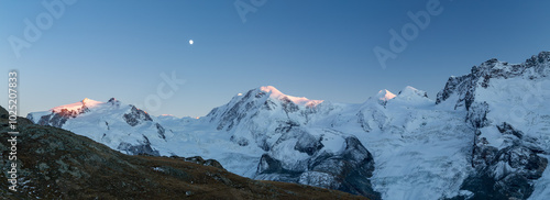 Obraz na płótnie Monte Rosa panorama at sunrise, Swiss Alps, Zermatt, Switzerland w salonie