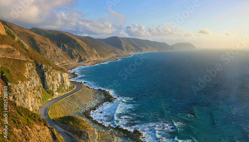 Wallpaper Mural Aerial View of the Coastal Road Winding Along Cliffs Torontodigital.ca