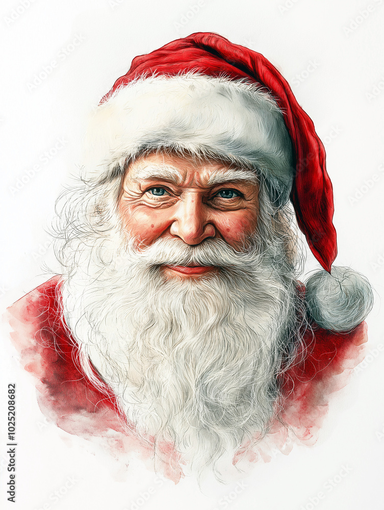 A painting of Santa Claus with a red hat and beard A painting of Santa Claus with a red hat and beard