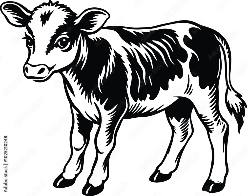 Fototapeta premium baby cow silhouette vector illustration.