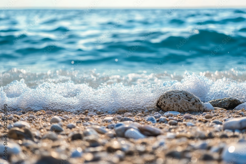 Pebbles and sea foam on the shore Pebbles and sea foam on the shore