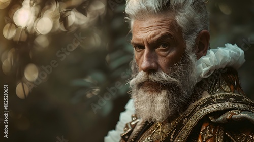 Portrait of a man with a white beard in a fantasy costume