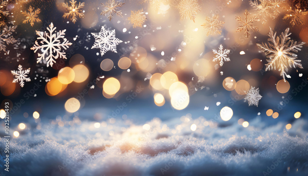 Frosted Window with Snowflakes and Golden Bokeh Frosted Window with Snowflakes and Golden Bokeh