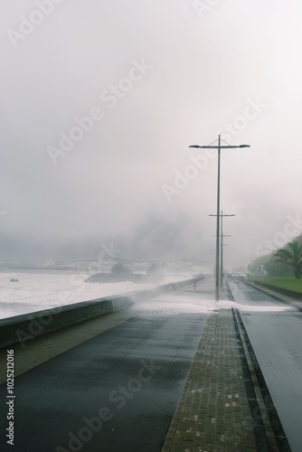 Foggy Morning on Terceira Island: Atlantic Waves Crashing Against the Azores Seafront
