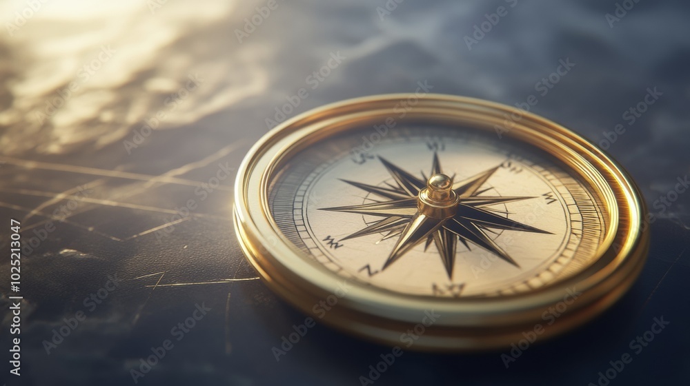 Golden Compass on a Map. Golden Compass on a Map.