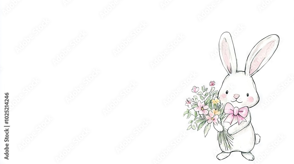 A Bunny holding Bouquet & Pink Bow A Bunny holding Bouquet & Pink Bow