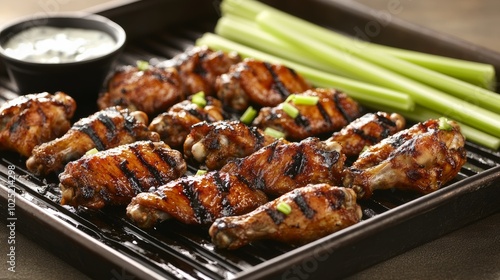 Grilled Chicken Wings with Celery Sticks.