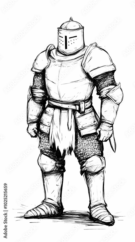 Armored knight illustration with a sword and shield, ideal for medieval-themed posters, fantasy art, and historical illustrations. Armored knight illustration with a sword and shield, ideal for medieval-themed posters, fantasy art, and historical illustrations.