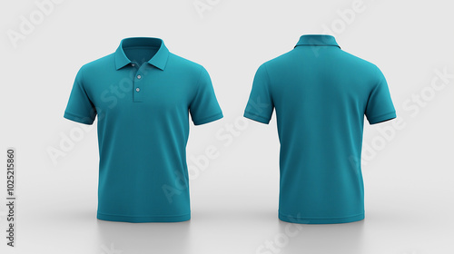 3D mockup of cyan polo shirt front and back