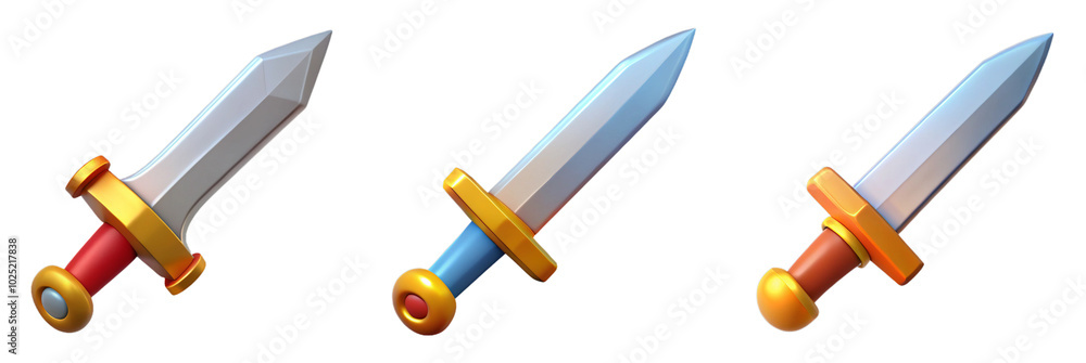 3d render set of sword isolated on transparent background Cartoon Illustration in plastic style