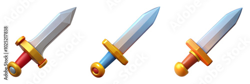 Obraz na płótnie 3d render set of sword isolated on transparent background Cartoon Illustration in plastic style w salonie