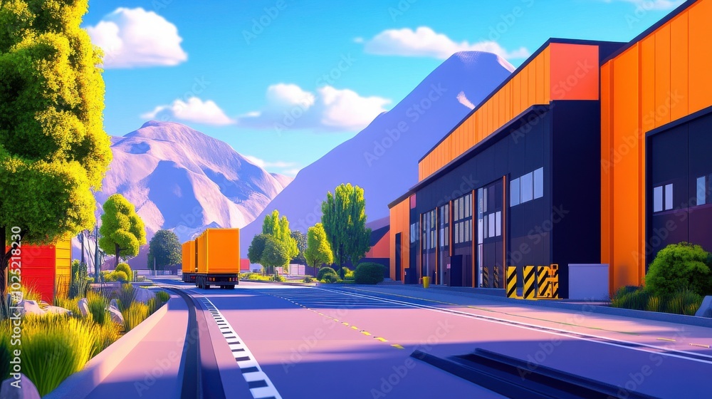 Obraz premium Retro Themed Rest Stop with Mountain Backdrop
