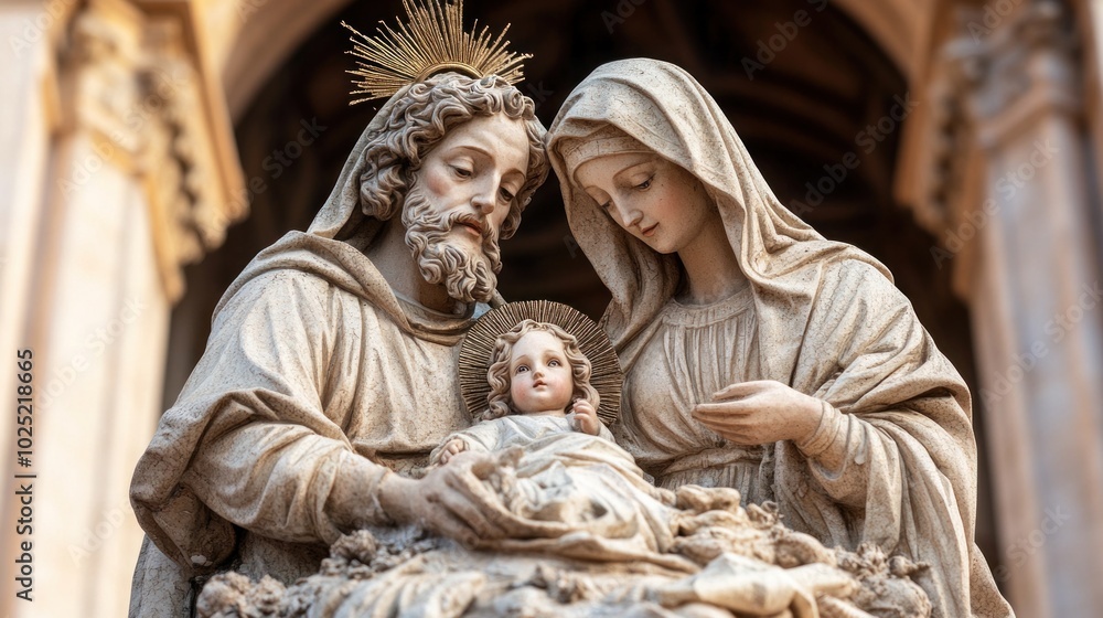 Nativity scene displayed in a church, illustrating the religious significance of Christmas Nativity scene displayed in a church, illustrating the religious significance of Christmas