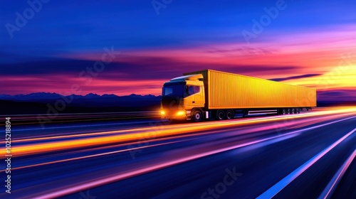 Wallpaper Mural Retro Freight Truck on a Vibrant Sunset Background Torontodigital.ca