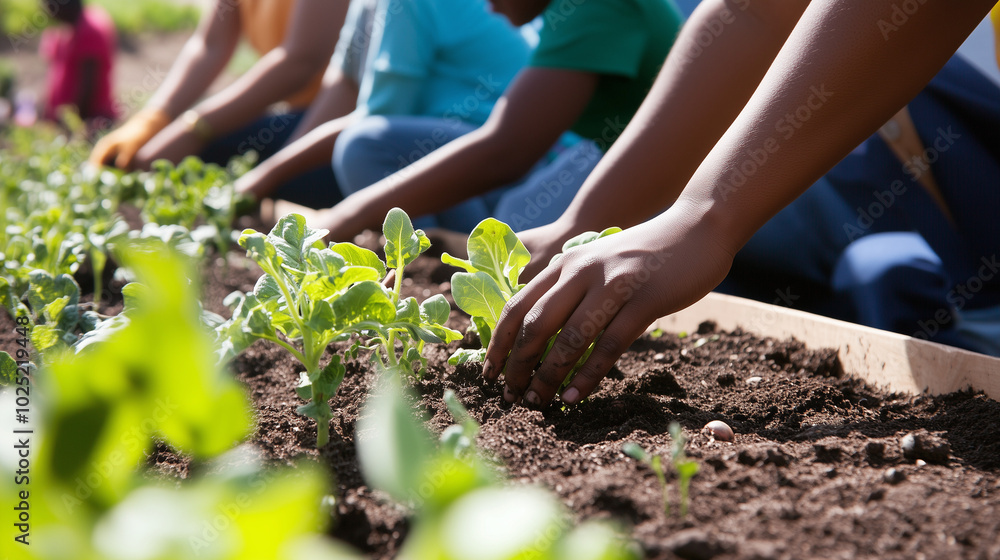 Hands Planting Seedlings in a Community Garden Hands Planting Seedlings in a Community Garden