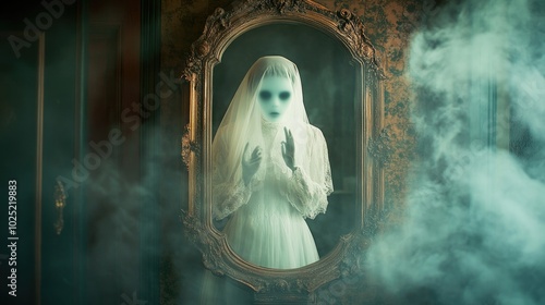 Ethereal Figure in a Mirror Surrounded by Fog photo