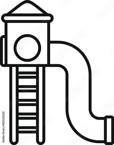 Simple line art icon design of a playground slide tower structure for children to enjoy during playtime
