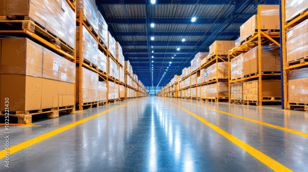 Fototapeta premium Industrial Warehouse Interior with Storage Racks