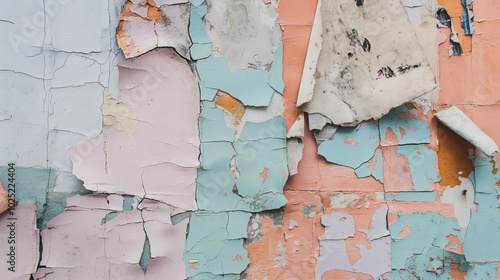 Peeling wall showcasing layers of faded paint and texture, perfect for adding a grungy, vintage feel to designs