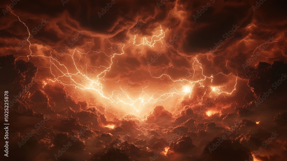 Apocalyptic Hellscape: Swirling Storm Clouds and Cinematic Lightning Illuminate the Dark Landscape Apocalyptic Hellscape: Swirling Storm Clouds and Cinematic Lightning Illuminate the Dark Landscape