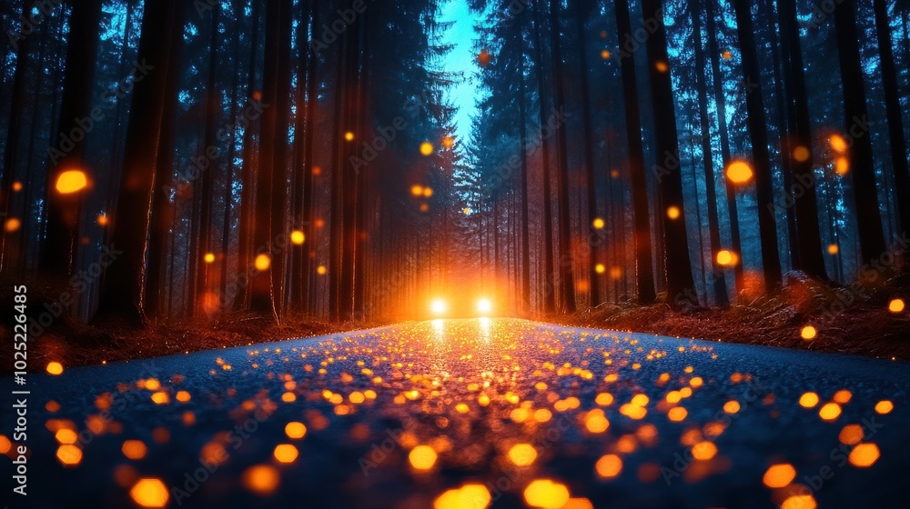Obraz premium Enchanted Night Road in Pine Forest