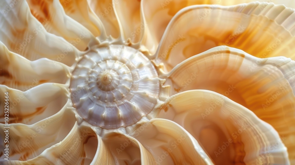 Nautilus shell highlighted in an abstract setting, showcasing its detailed spiral. The shell's geometric design is a beautiful display of marine life and nature. Nautilus shell highlighted in an abstract setting, showcasing its detailed spiral. The shell's geometric design is a beautiful display of marine life and nature.