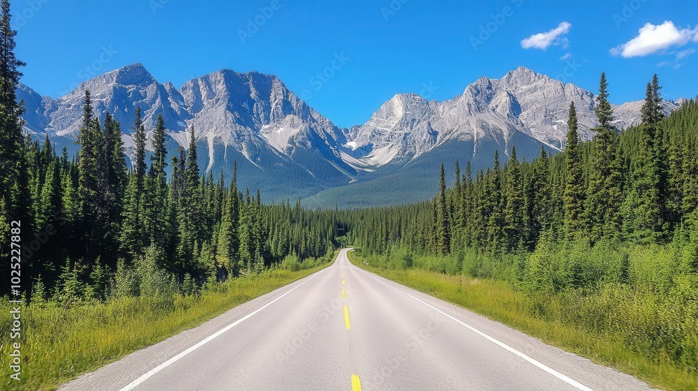 Naklejka premium Scenic Road Through Pine Trees and Mountains