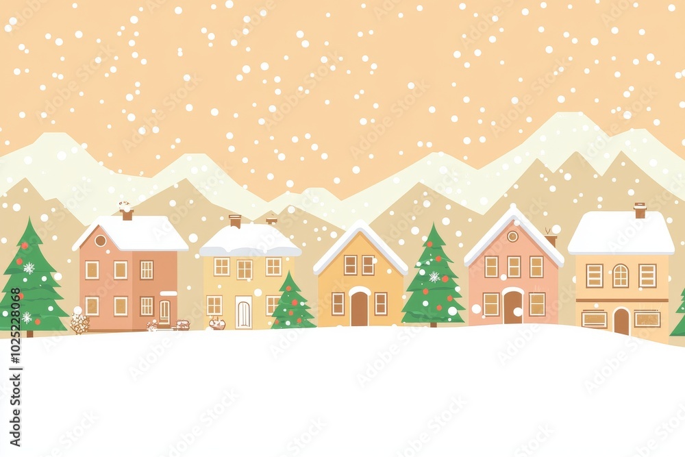 Snow falling on the mountains and a snowy town flat in winter Snow falling on the mountains and a snowy town flat in winter