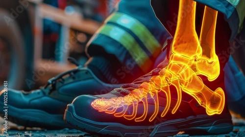  Foot Anatomy in Safety Shoe Exploring Skeletal Structure, Ankle Support, and Importance of Protective Footwear for Work Environments.