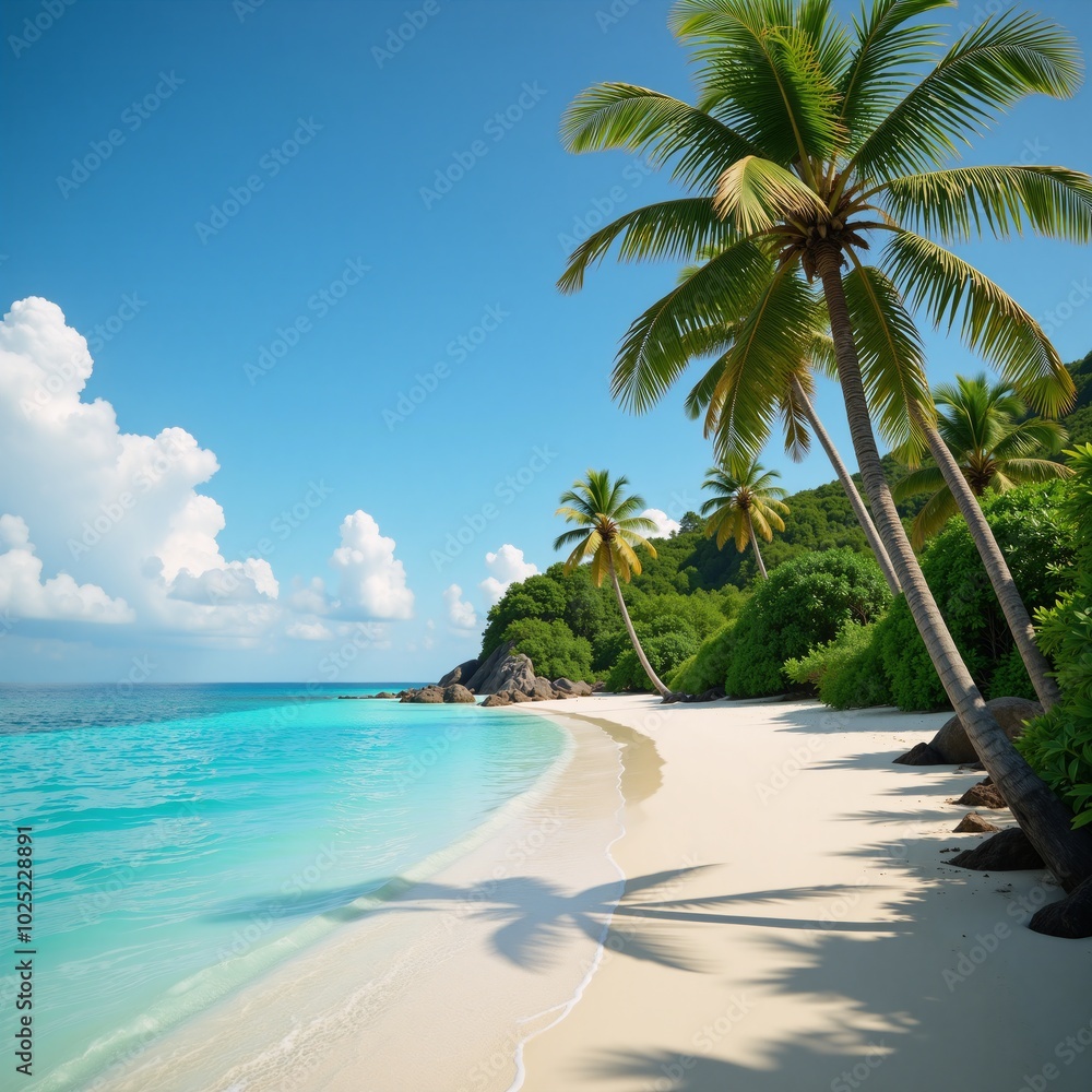 Obraz premium Tropical Island Cartoon Banner Simplified Pixel Art of a Sunny Summer Paradise