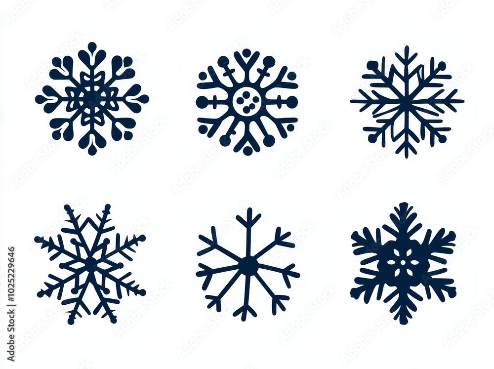Designs of snowflakes in various shapes, Set of materials for Christmas Day and winter