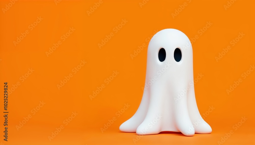 Mysterious Ghost-like Figure with Large Eyes on Orange Background for Creative Projects Mysterious Ghost-like Figure with Large Eyes on Orange Background for Creative Projects