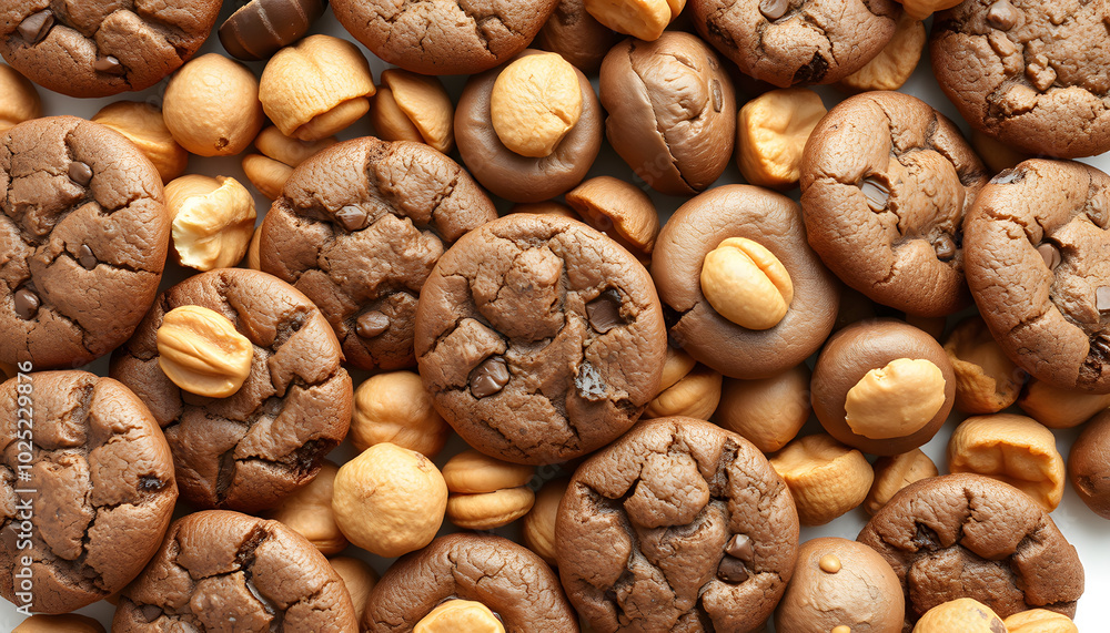 Mix of cookies chocolate and peanut . Many unhealthy snacks isolated with white highlights, png Mix of cookies chocolate and peanut . Many unhealthy snacks isolated with white highlights, png