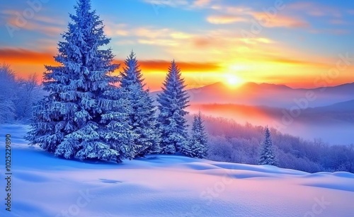 Wallpaper Mural This image shows an amazing sunrise in the mountains, a winter sunset landscape, and a beautiful scene of snow-covered pine trees with vivid violet and pink hues. This scene also displays a dramatic Torontodigital.ca