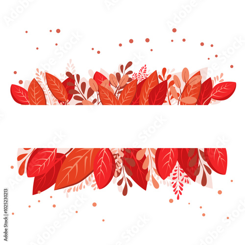 Vector isolated rectangular frame of red dry autumn leaves. Border for text. Flat clipart for design
