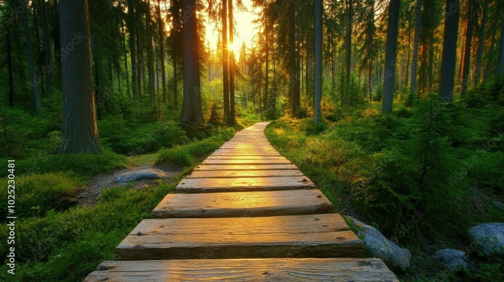 Obraz premium Serene Pathway Through a Tranquil Pine Forest